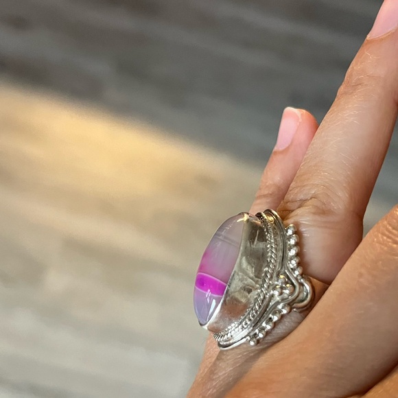 925 stamped Sterling Silver Ring and Pink Agate Ring - Picture 10 of 10